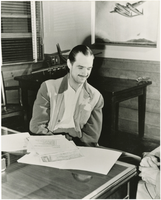 Photograph of Howard Hughes at the Hughes Aircraft Company, Culver City, California, 1947
