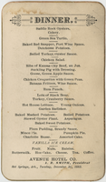 The Avenue Hotel dinner menu, Tuesday, December 25, 1883