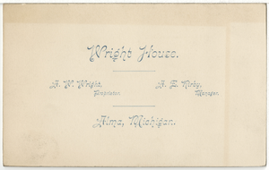 Wright House, dinner menu, October 17, 1883 