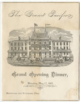 Grand opening dinner menu, Thursday, May 17, 1883 at Grand Pacific