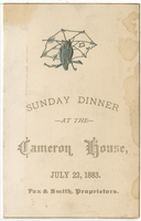 Cameron House, menu, Sunday, July 22, 1883