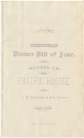 Christmas Dinner menu, December 25, 1881, Pacific House