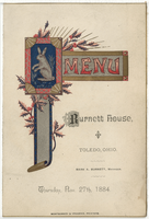 Thanksgiving dinner, menu, November 27, 1884, Burnett House