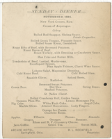 Arcade Hotel Sunday dinner menu, November 9, 1884