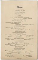Arcade Hotel menu, November 30, 1884