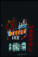 Slide of the neon sign for the Bagdad Inn Motel, Las Vegas, 1979