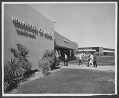 Photograph of students entering Maude Frazier Hall, University of Nevada, Southern Branch, circa early-mid 1960s