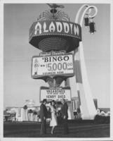 Photograph of the Aladdin Hotel sign and marquee, Las Vegas, Nevada, circa 1970s