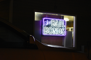 Elko Bail Bonds window sign, Elko, Nevada