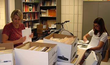 Julia Stetler, project intern and Leisl Carr Childers, graduate assistant and office manager prepare documents for placement in Special Collections, summer 2007.
