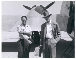 Photograph of Howard Hughes with a Douglas DC-3, 1947