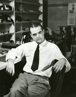 Photographs of Howard Hughes in a film editing lab, circa late 1940s to early 1950s