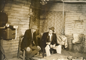 Photograph of Howard Hughes and Walter Huston on the set of The Outlaw, Hollywood, circa 1941