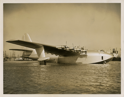 Photograph of the Hughes Flying Boat floating in the Los Angeles Harbor, November 2, 1947