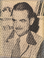 Photograph of Howard Hughes with a drawn-in mustache, October 11, 1956