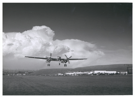 Photograph of second XF-11 plane lifting off, April 4, 1947