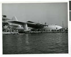 Photograph of the Flying Boat launching into Los Angeles Harbor, November 1, 1947