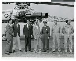 Photograph of Howard Hughes and others with a XH-17 helicopter, Culver City, California, October 23, 1952