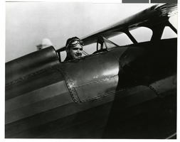 Photograph of Howard Hughes, in the cockpit of his H-1 airplane, circa 1935-1940