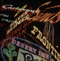 Film transparency collage featuring signs from several of Hughes' properties on the Las Vegas Strip, circa 1966-1970