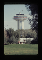 Photograph of the Landmark tower with golfers in the foreground, Las Vegas, circa late 1960s