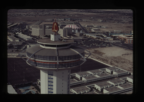 Aerial photograph of the Landmark Hotel and Circus Circus, Las Vegas, circa 1967-1972