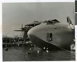 Photograph of the Hughes HK-1 Flying Boat docked at the Los Angeles Harbor, November 1, 1947