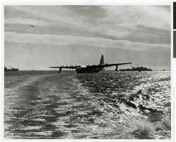 Photograph of the Hughes HK-1 Flying Boat during its test flight, Los Angeles Harbor, November 2, 1947