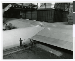 Photograph of the Flying Boat in an airplane hangar, Terminal Island, California, circa late 1950s