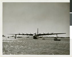 Photograph of HK-1, Hughes Flying Boat, as it returns from its test flight, Los Angeles Harbor, November 2, 1947