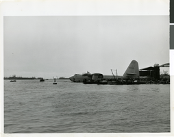 Photograph of HK-1 Hughes Flying Boat, on Terminal Island, Los Angeles Harbor, 1947