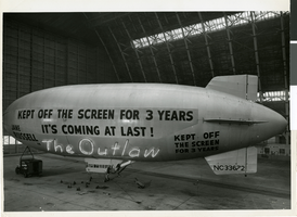 Photograph of a blimp advertising The Outlaw, 1943