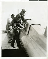 Photograph of Howard Hughes with the Northrop Gamma Racer, 1936