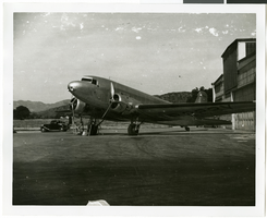Photograph of airplane on tarmac, 1930-1950