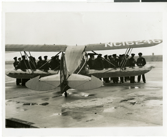 Photograph of police in readiness for arrival of Howard Hughes' plane at Floyd Bennett Airport, New York, July 14, 1938