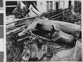 Photograph of crash of Howard Hughes' XF-11, Culver City, California, July 07, 1946