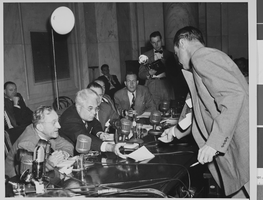 Photograph of Howard Hughes at hearing, Washington, D.C., November 09, 1947