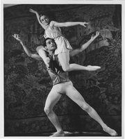 Photograph of Vassili Sulich and an unidentified female dancer performing in a ballet in Europe, 1950s