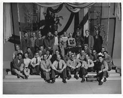 Photograph of the cast and crew of the British film "The Black Swan," England, 1952