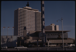 Color view of the Sahara Hotel. Don the Beachcomber Restaurant is visible.