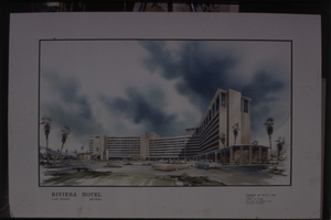 Color drawing of the Riviera Hotel, done by Harold W. Leavitt, AIA.