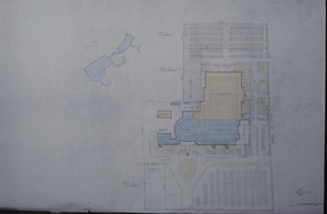 Colorized blueprint drawing of Las Vegas Convention Center.