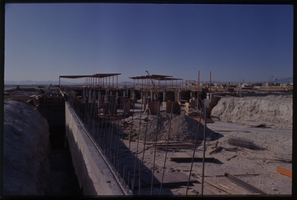 Color view of a building construction site.