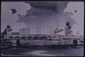 Black and white drawing of Sears Department Store located in the Parkway Mall.