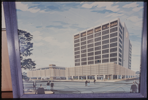 Color drawing of the 12-story First National Bank Las Vegas Main Office building.