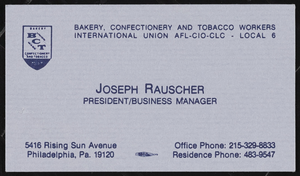 Business cards and photographs of group by union hall, Culinary Union, Las Vegas (Nev.), 1990s (folder 1 of 1)