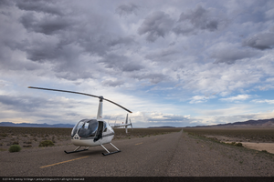 Robinson R44 helicopter on a road, near Tonopah, Nevada: digital photograph