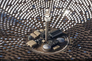 Aerial photograph of the power block at the Crescent Dunes Solar concentrated solar power plant near Tonopah, Nevada: digital photograph