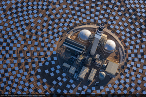 Aerial photo of the power block at the Crescent Dunes Solar concentrated solar power plant near Tonopah, Nevada: digital photograph