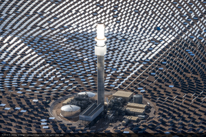 Power block of the Crescent Dunes Solar concentrated solar power plant near Tonopah, Nevada: digital photograph